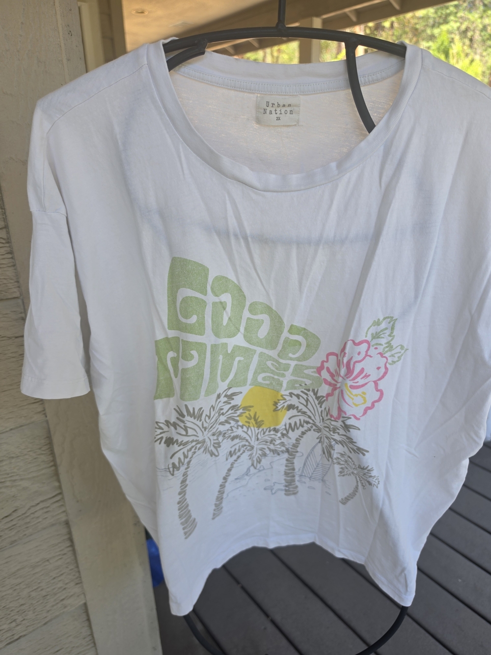 Urban Nation White Graphic Tee with Tropical Print